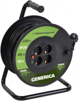 Удлинитель силовой IEK GENERICA УК40 (WKP10-10-04-40-G) 3x1.0кв.мм 4розет. 40м ПВС 10A катушка черны