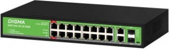 Коммутатор Digma DSP216G-2G-2S-R300 (L2) 18x1Гбит/с 2SFP 16PoE 16PoE+ 2PoE++ 300W неуправляемый