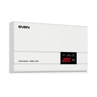 Стабилизатор Sven AVR SLIM-1000 LCD (800Вт,Входное 140-260В, 1*CEE7/4 розетка, настенное крепление)