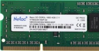 Оперативная память NETAC Basic SODIMM 4GB DDR3L-1600 PC3-12800 C11 11-11-11-28 1.35V Memory module