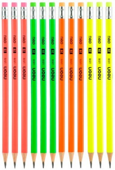 Карандаш ч/г Deli Neon EU51800 2B трехгран. тополь карт.кор. (12шт) ластик