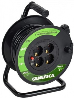 Удлинитель силовой IEK GENERICA УК20 (WKP10-10-04-20-G) 3x1.0кв.мм 4розет. 20м ПВС 10A катушка черны